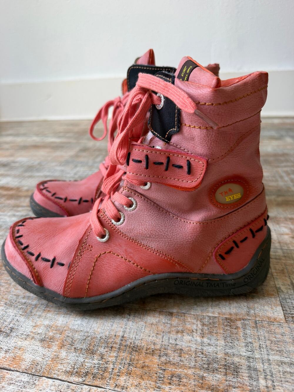 TMA Time Eyes Women's Coral Orange Leather Fur Lined Boots EUR 38 Women's 7.5